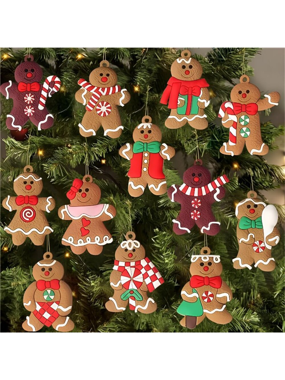 12pcs Gingerbread Man Ornaments Christmas Tree, Assorted Gingerbread Figurines